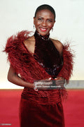 Burgundy sequin velvet gown with fur cape - 2