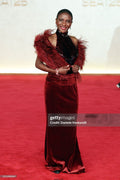 Burgundy sequin velvet gown with fur cape - 1