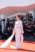 White pearl crop top and column skirt ensemble - 2