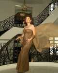 Gold floral tulle-drape gown - 4