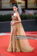 Gold crystal cape gown - 4
