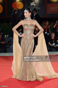 Gold crystal cape gown - 6