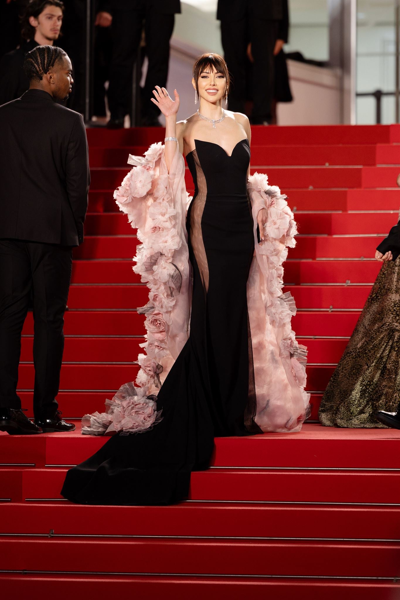 Black mermaid with floral pink cape