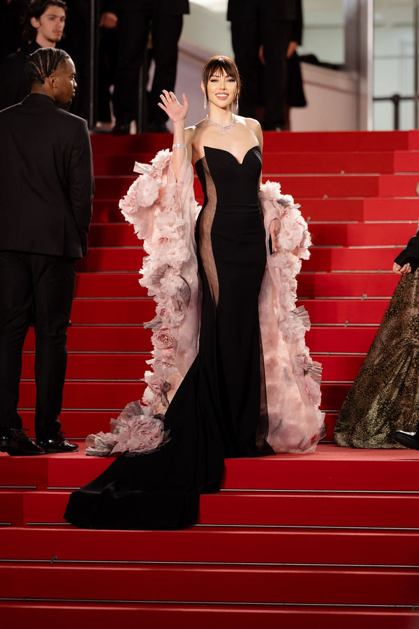 Black mermaid with floral pink cape