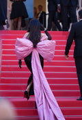 Black satin pink-bow gown - 4