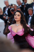 Black satin pink-bow gown - 5