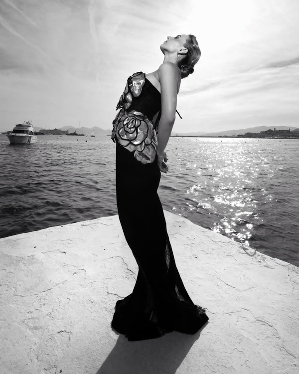 Rose gold and black Magic Flower gown