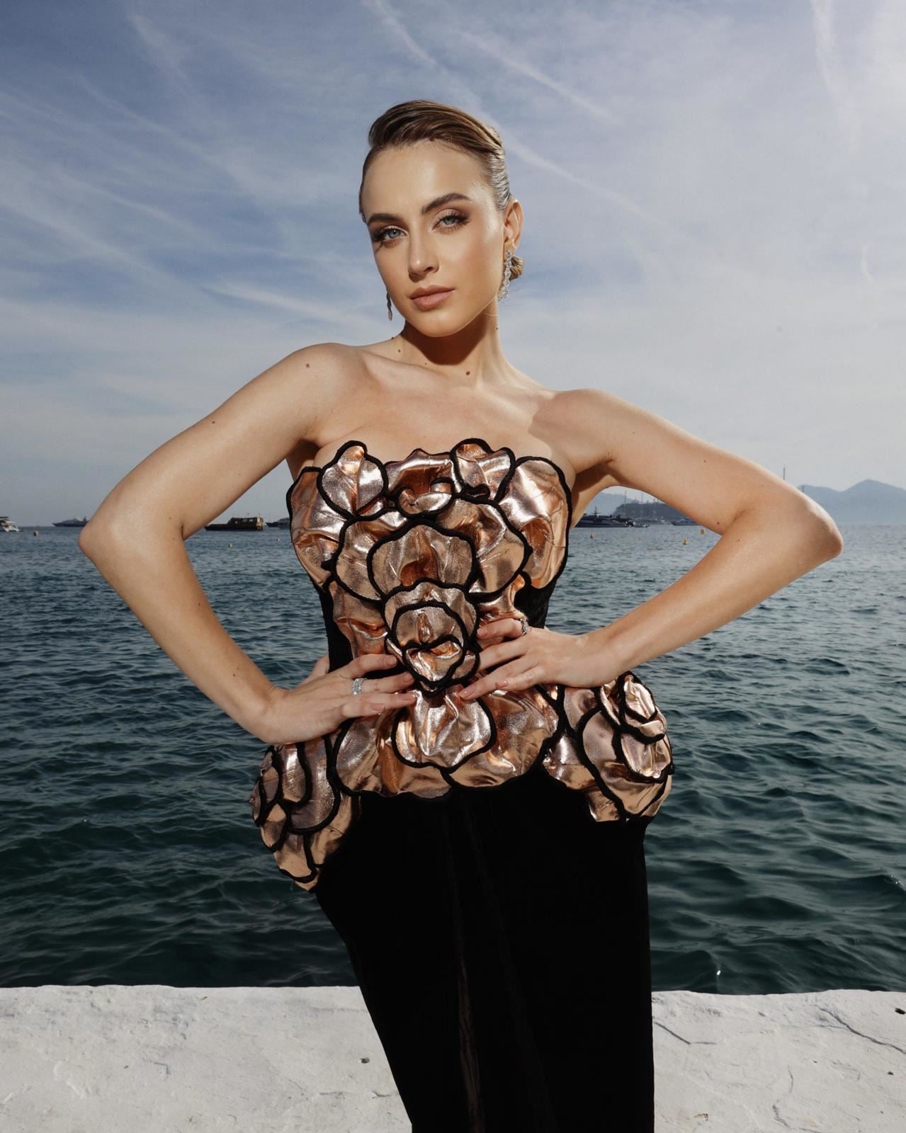 Rose gold and black Magic Flower gown