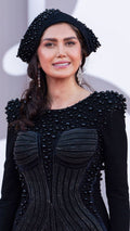 Black crystal-embellished column gown - 2