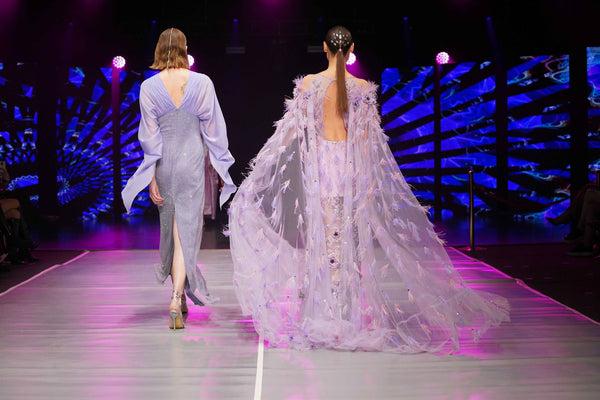 Crystal chiffon cape gown