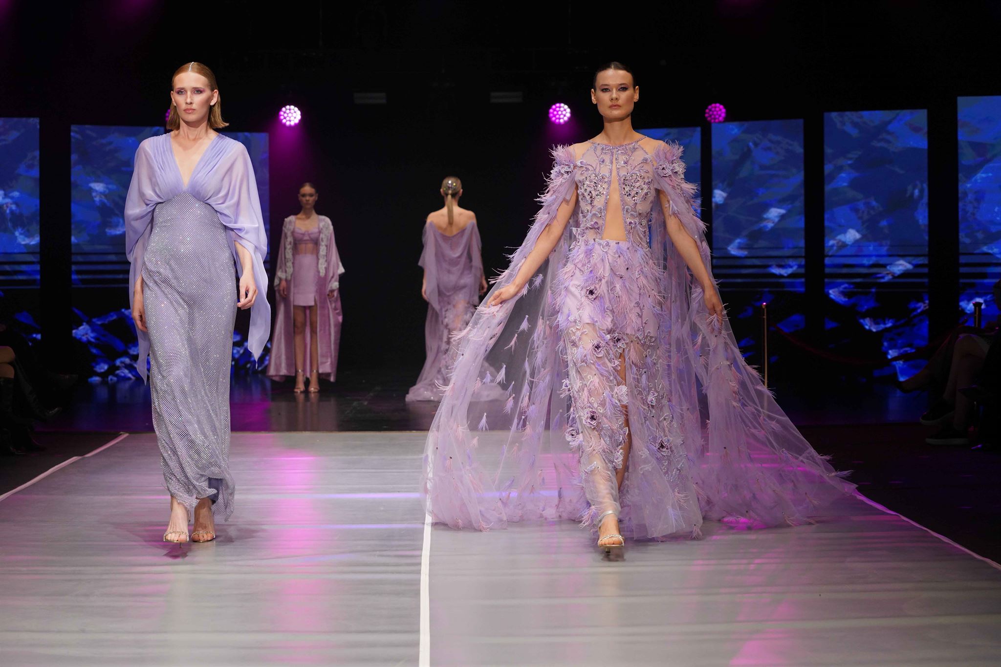 Crystal chiffon cape gown