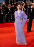 Lavender crystal chiffon cape gown - 1