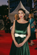 Emerald velvet ivory-bow gown - 3
