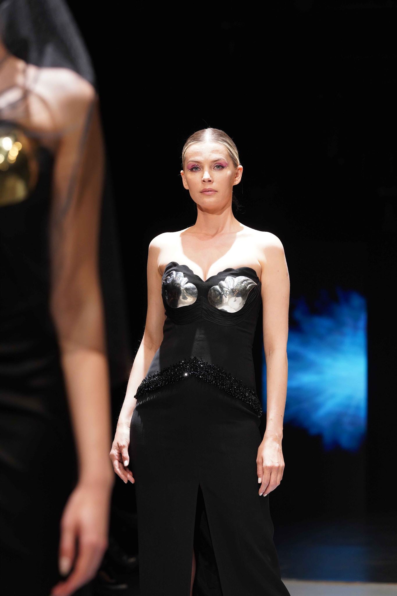 Black silver wing-artwork gown