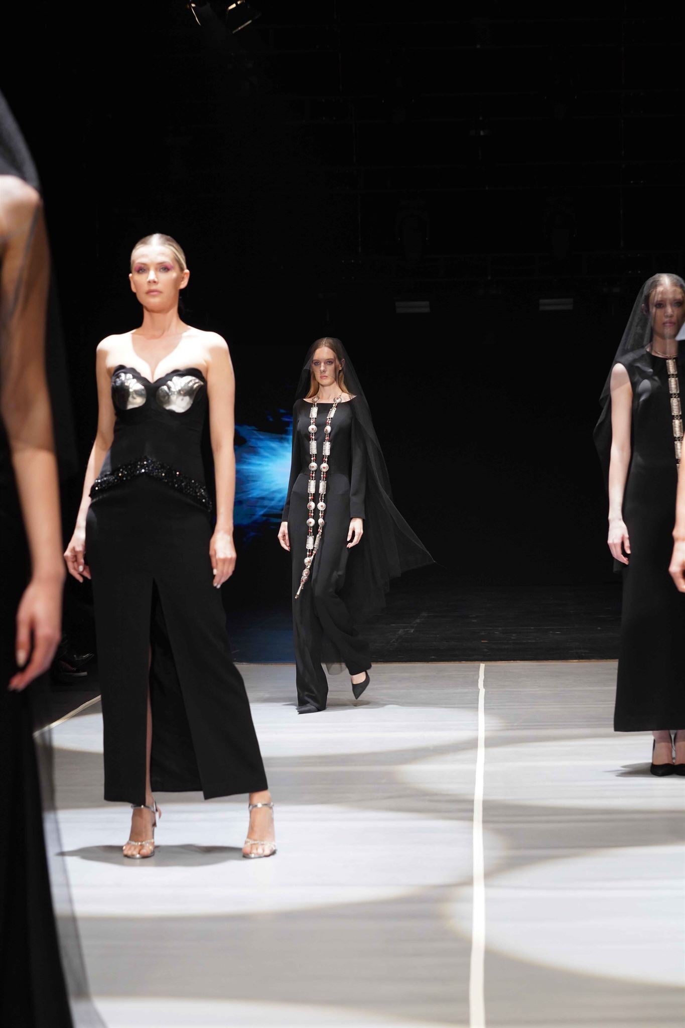 Black silver wing-artwork gown