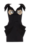 Black metallic-artwork mini dress - 3