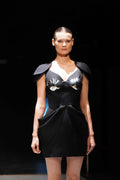 Black metallic-artwork mini dress - 5