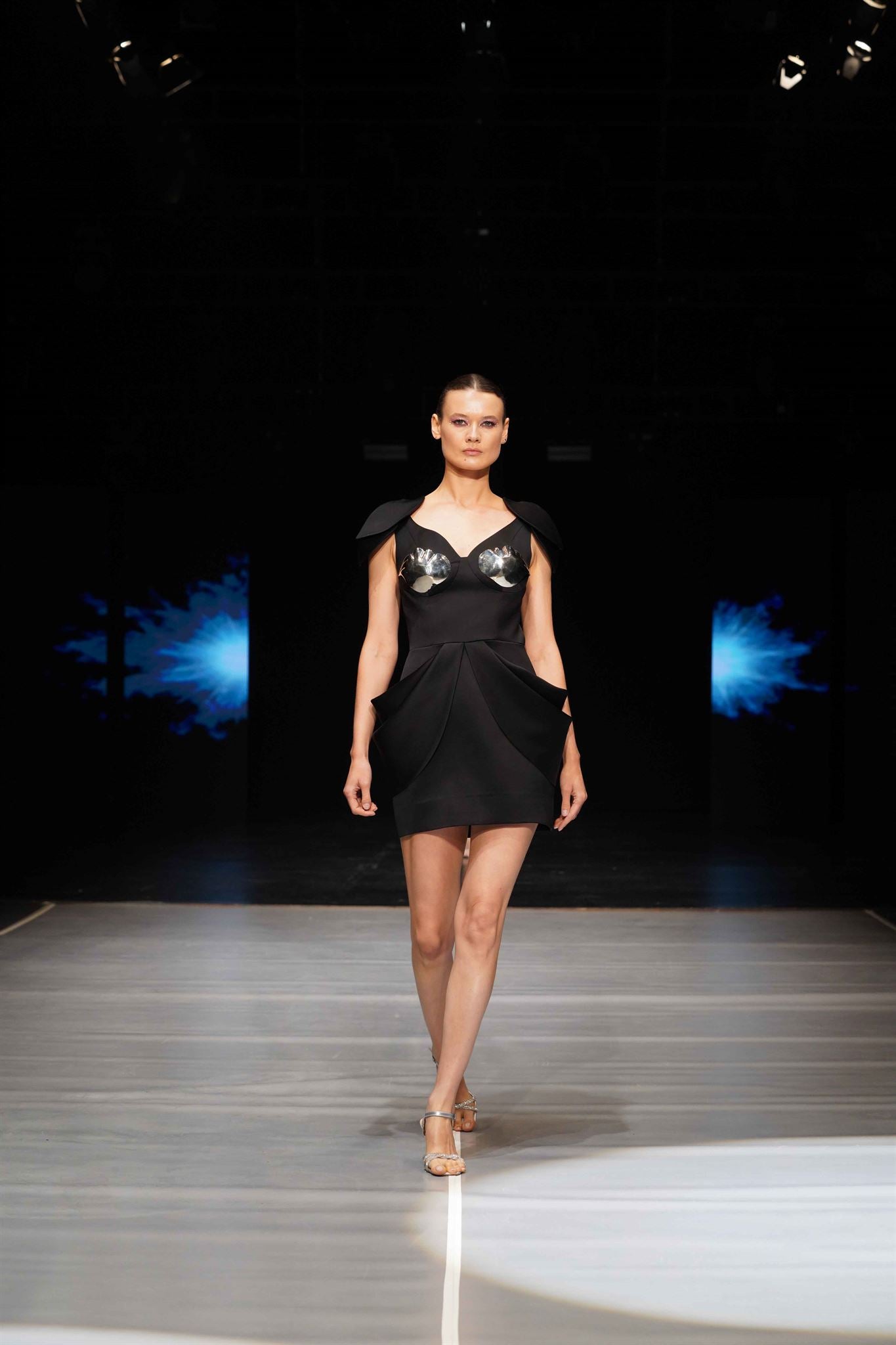 Black metallic-artwork mini dress