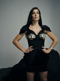 Black metallic-artwork mini dress - 1