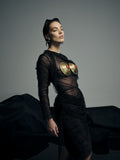 Black sheer brass breastplate gown - 2