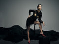 Black sheer brass breastplate gown - 3