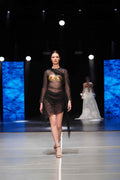 Black sheer brass breastplate gown - 4