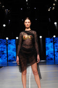 Black sheer brass breastplate gown - 5
