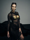 Black sheer brass breastplate gown - 1