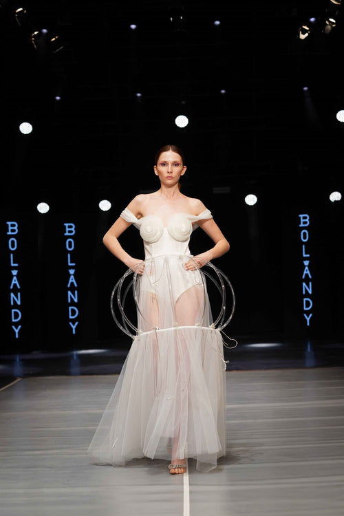 Anahita white glass-artwork gown