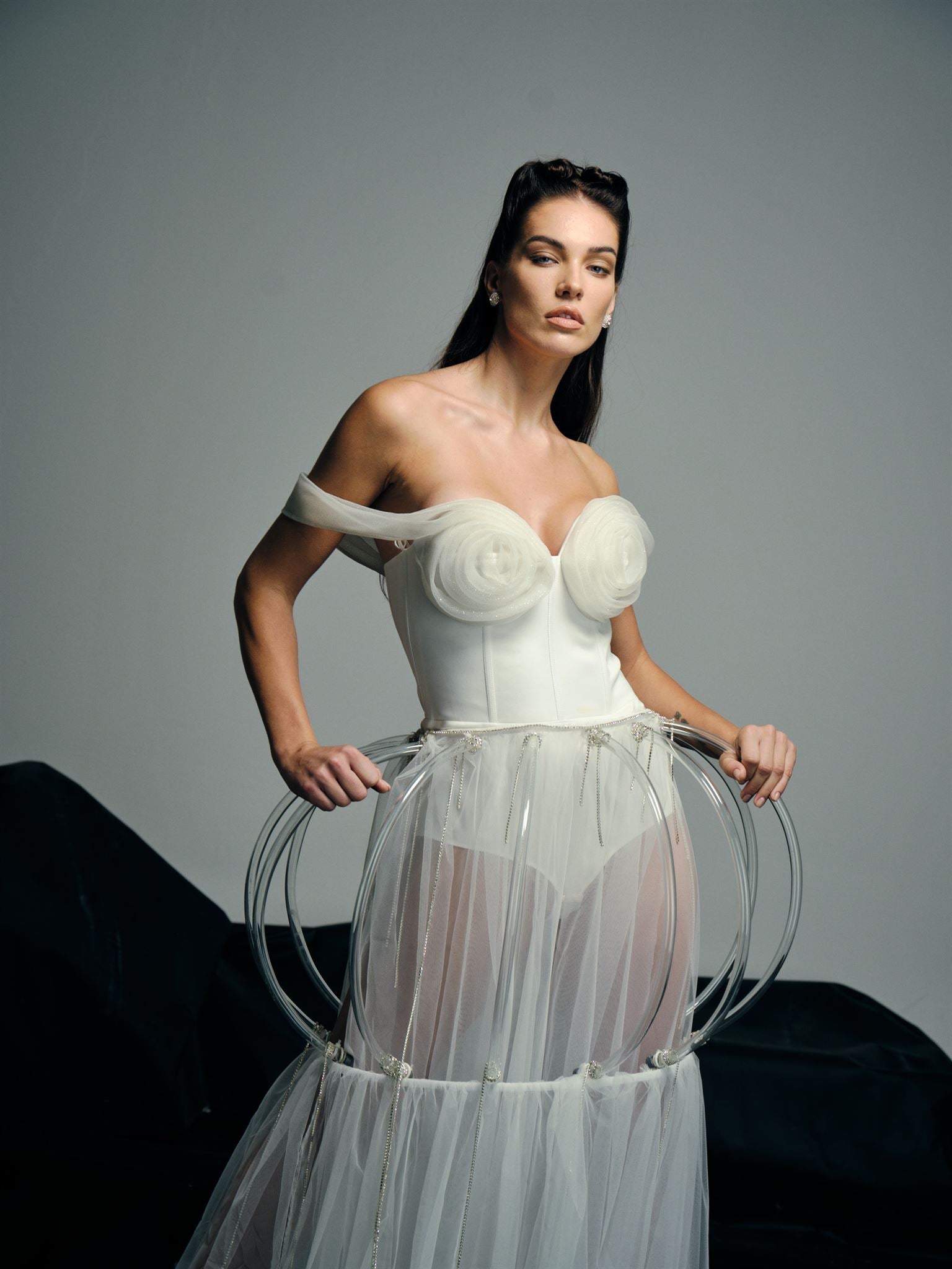 Anahita white glass-artwork gown