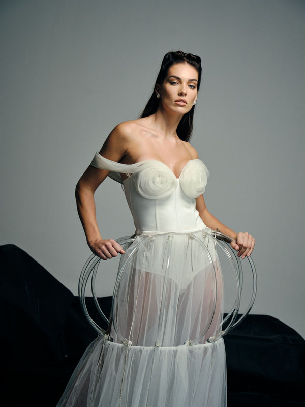 Anahita white glass-artwork gown