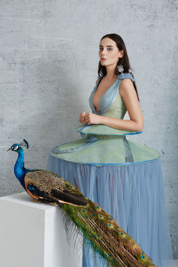 Anahita blue glass-and-water gown