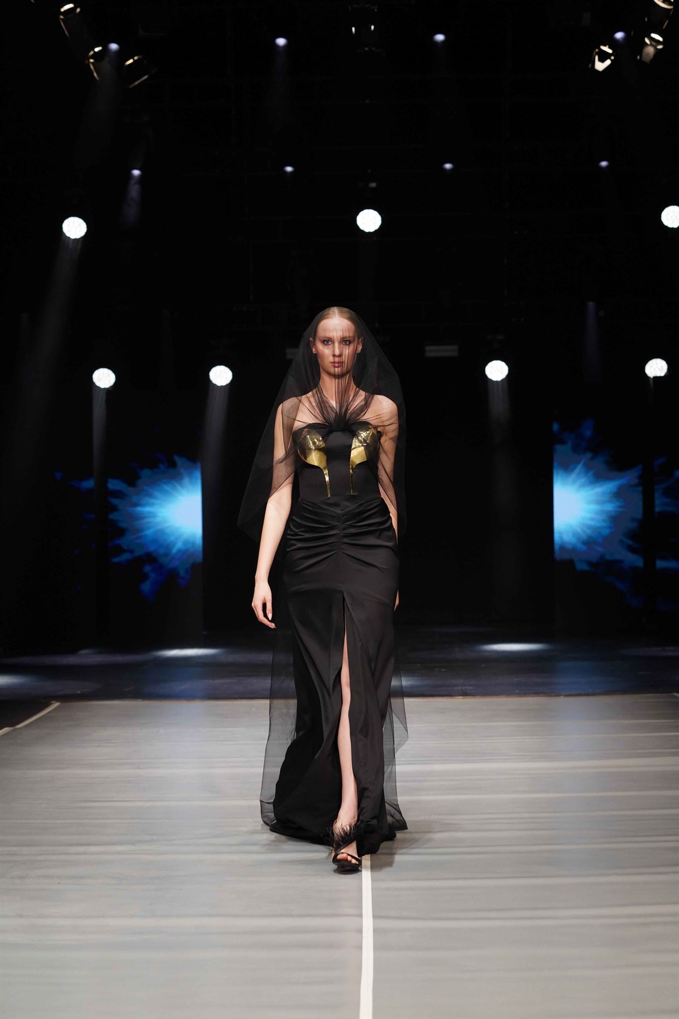 Anahita black gold-artwork gown