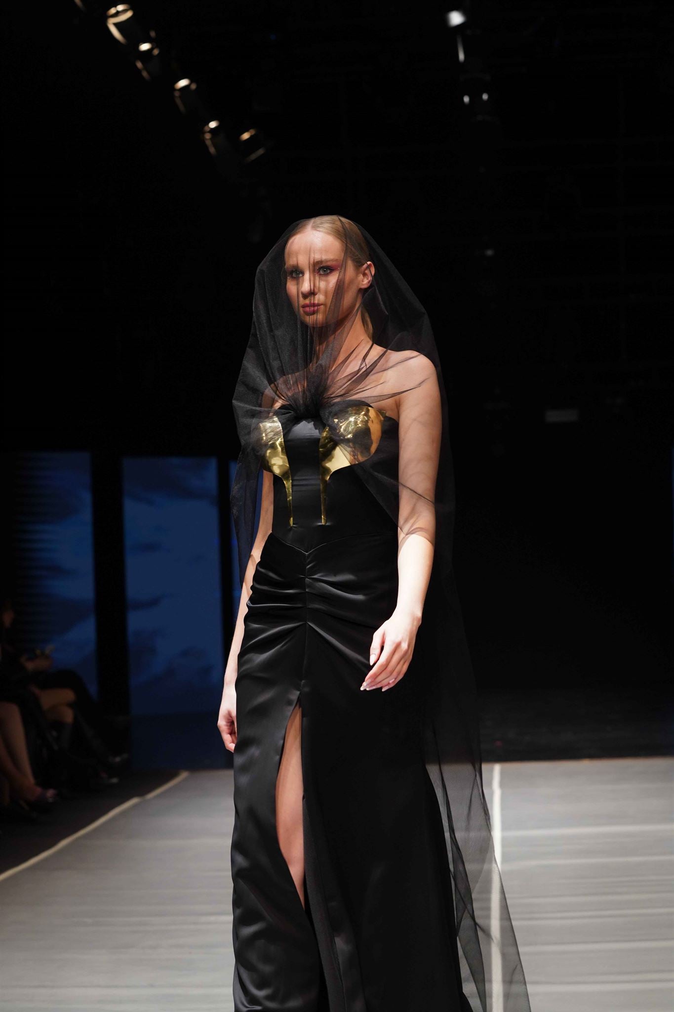 Anahita black gold-artwork gown