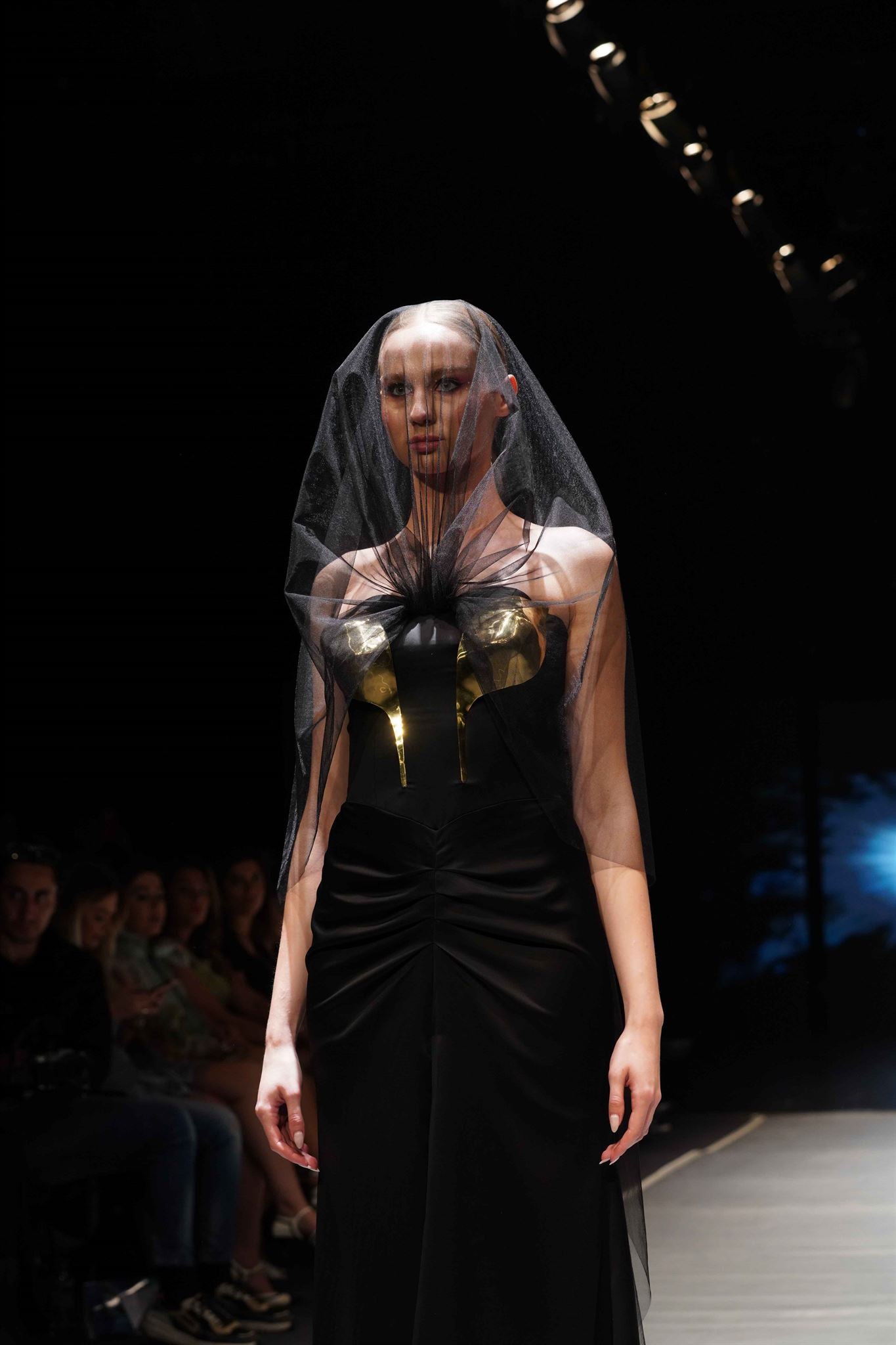 Anahita black gold-artwork gown