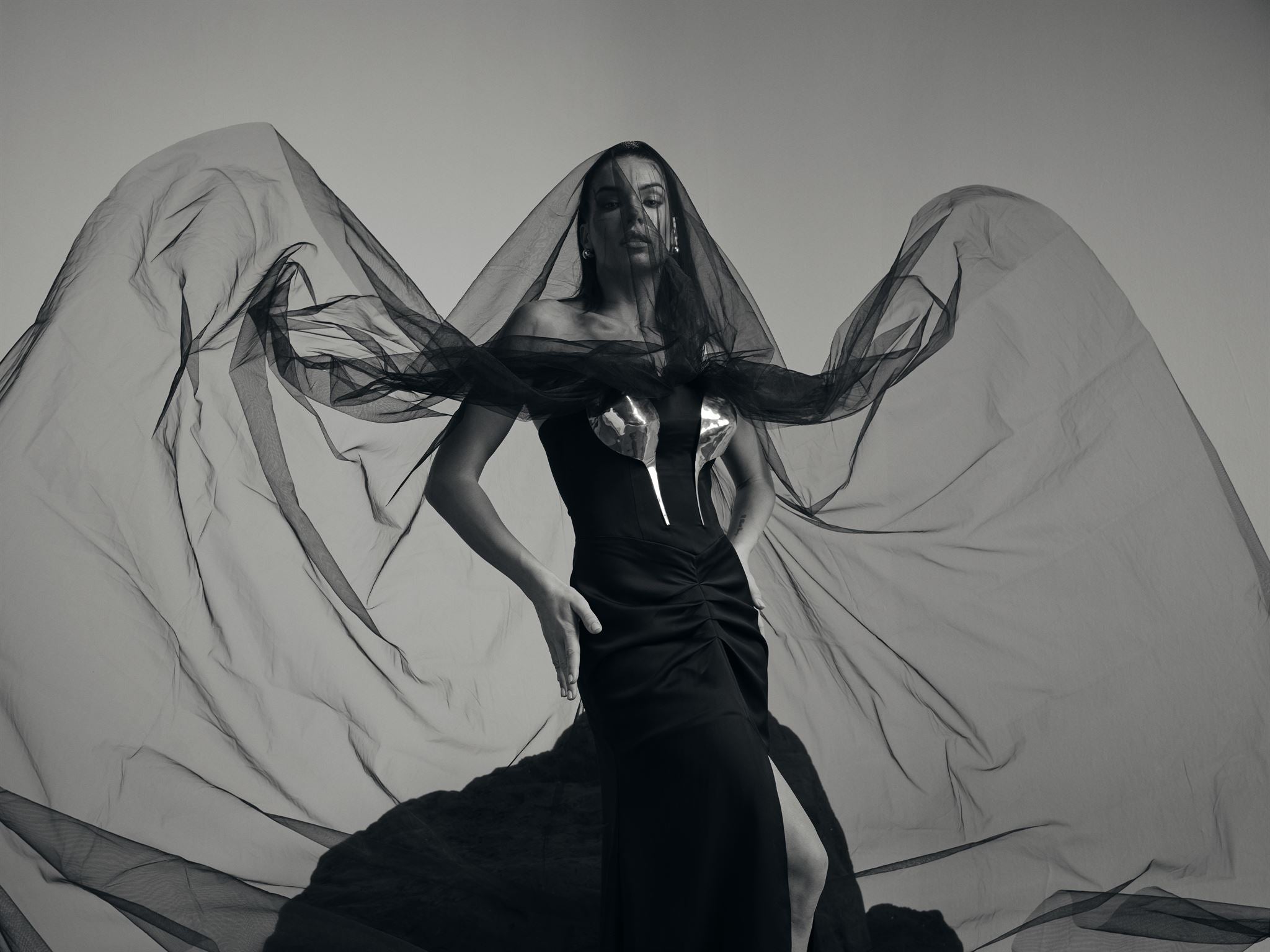 Anahita black gold-artwork gown