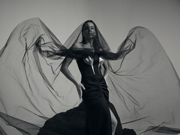 Anahita black gold-artwork gown