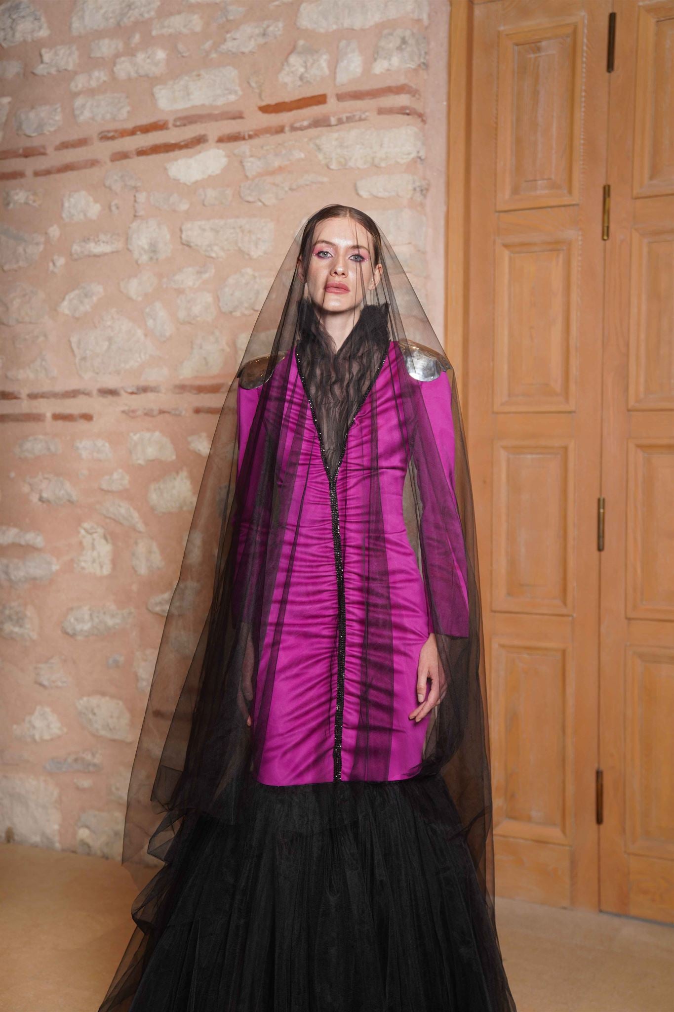 Anahita metallic black tulle gown