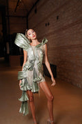 Metallic pleated crystal mini dress - 6