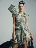 Metallic pleated crystal mini dress - 1