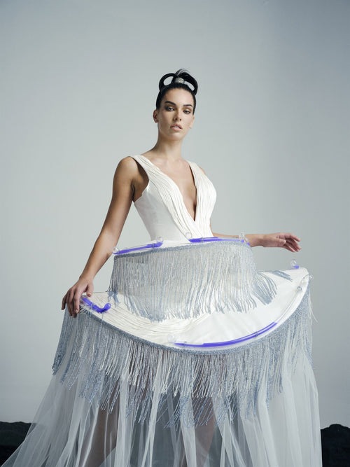 Anahita white water-glass tulle gown