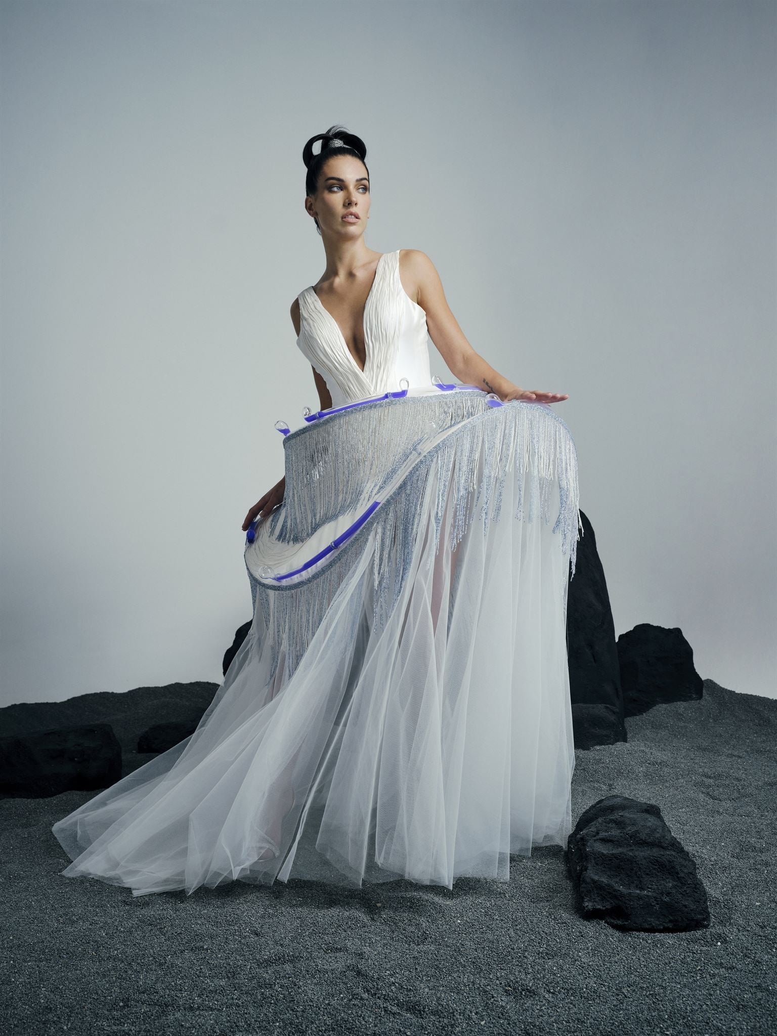 Anahita white water-glass tulle gown