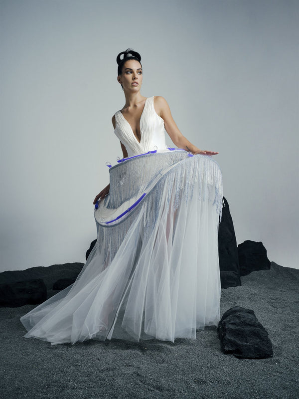 Anahita white water-glass tulle gown