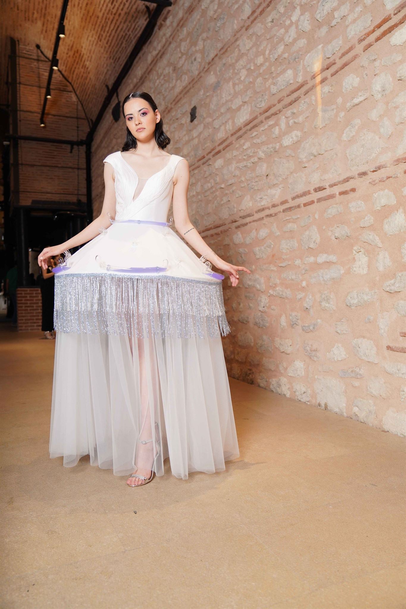 Anahita white water-glass fringe gown
