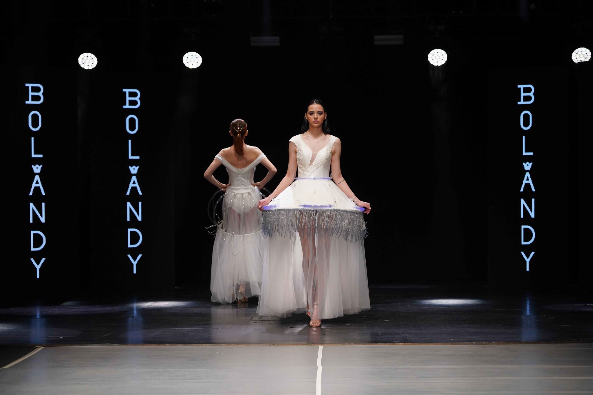 Anahita white water-glass fringe gown