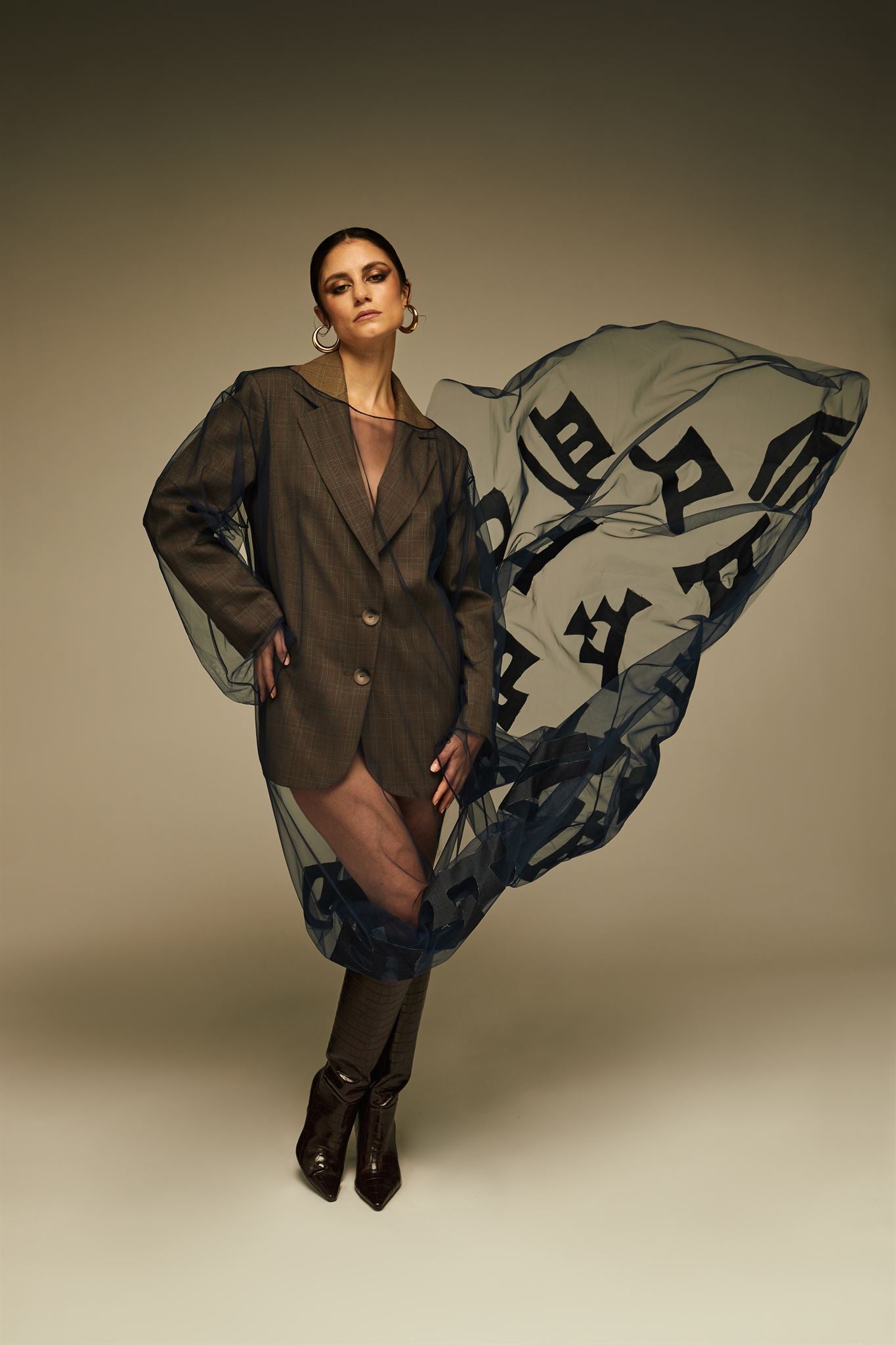 Threads of Time cuneiform tulle blazer