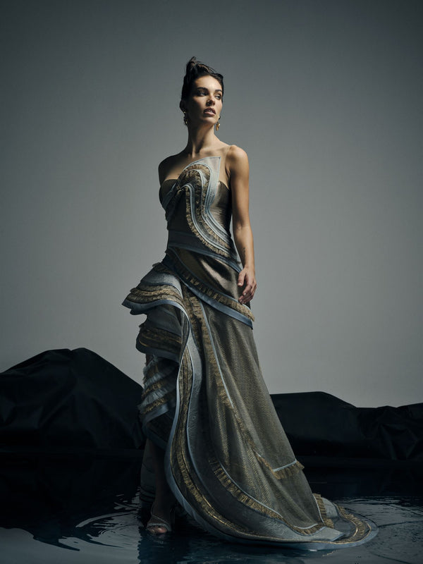 Wave Collection asymmetric gown - Back