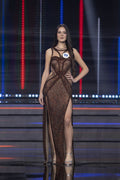 Geometric embellished slit gown - 4