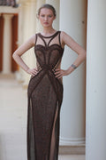 Geometric embellished slit gown - 5