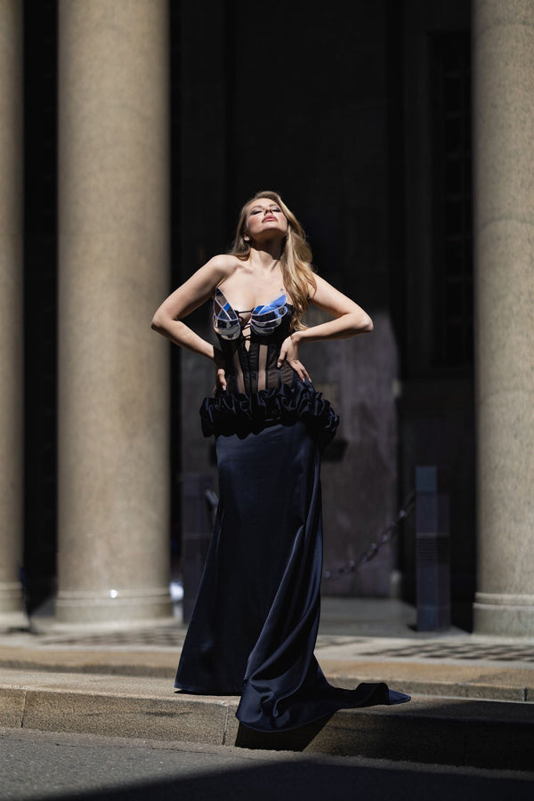 Anahita mirrored wing black gown